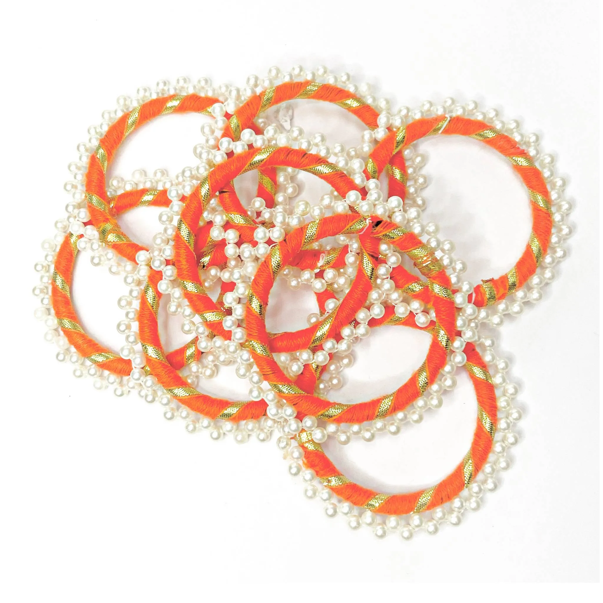 🌟 Threaded Round Large Bangle with Gota & Beads | Craft & Decoration | 10Pcs 🎨