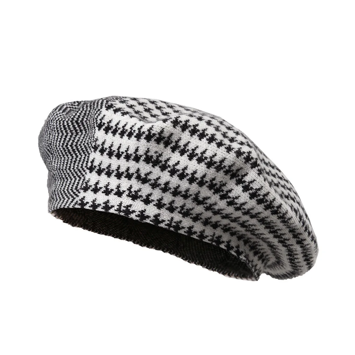 100% Cashmere Elegant Houndstooth Knit Beret