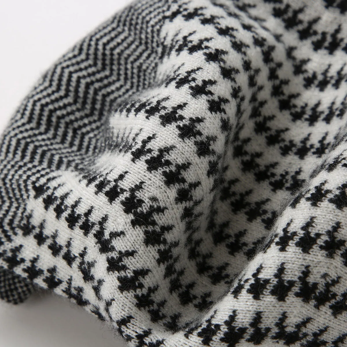 100% Cashmere Elegant Houndstooth Knit Beret