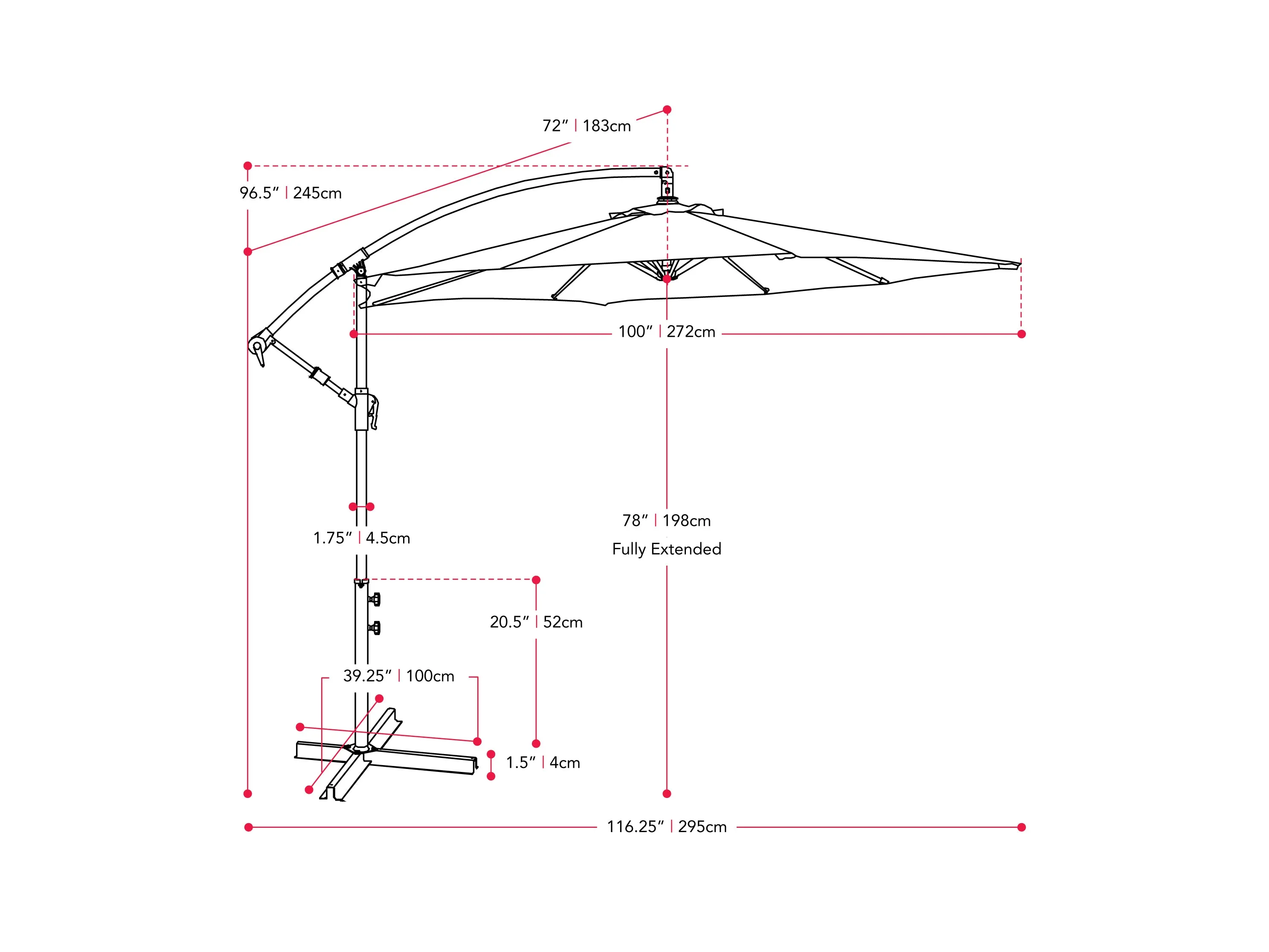 9ft Warm White Cantilever Umbrella