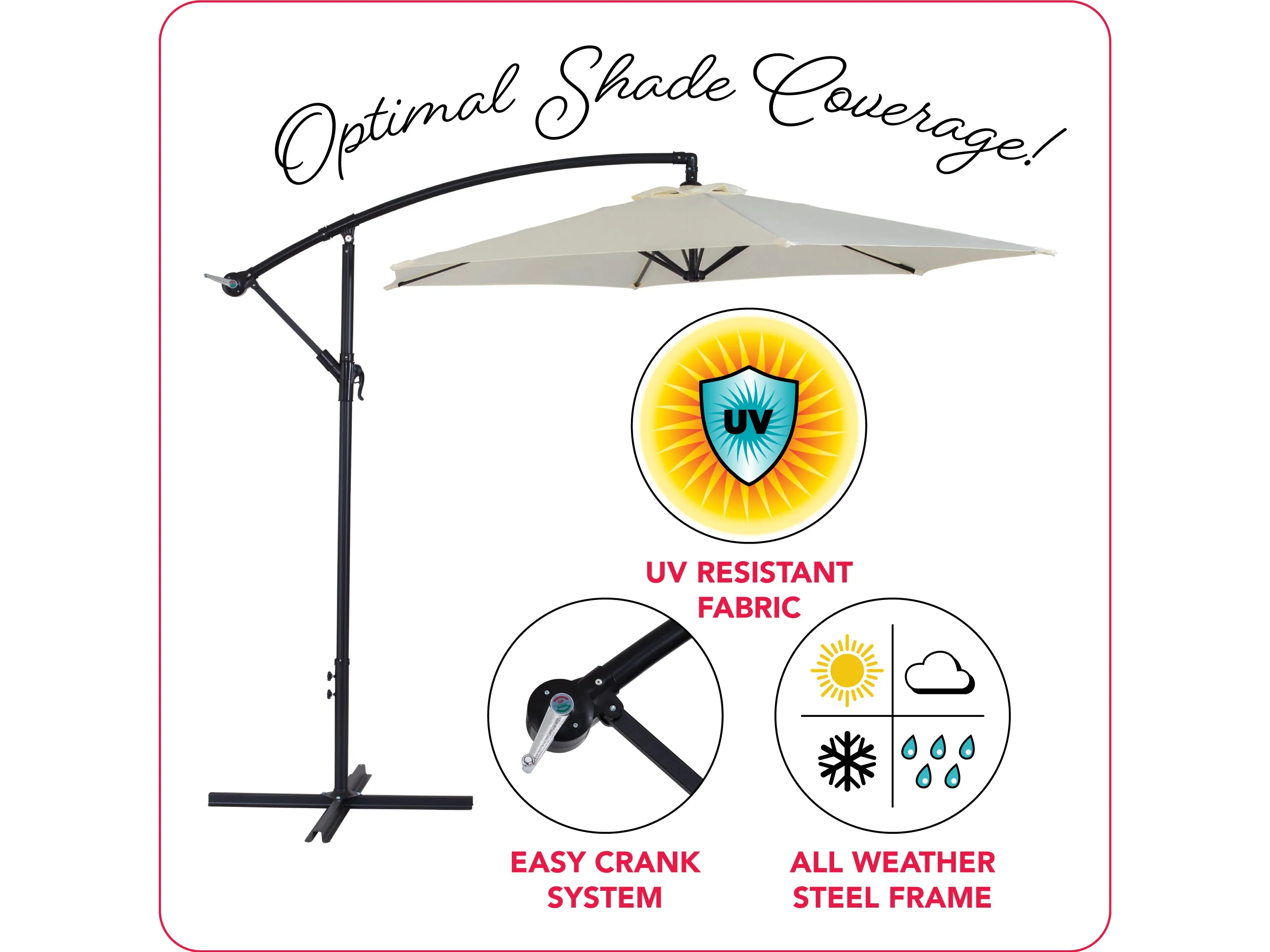 9ft Warm White Cantilever Umbrella