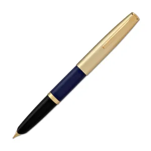 Aurora Duo Cart Fountain Pen - Dark Blue Resin with Gold Plated Cap, Medium Point