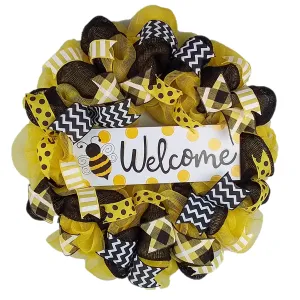 Bee Burlap Door Wreath, Honeybee Decor Yellow Black White