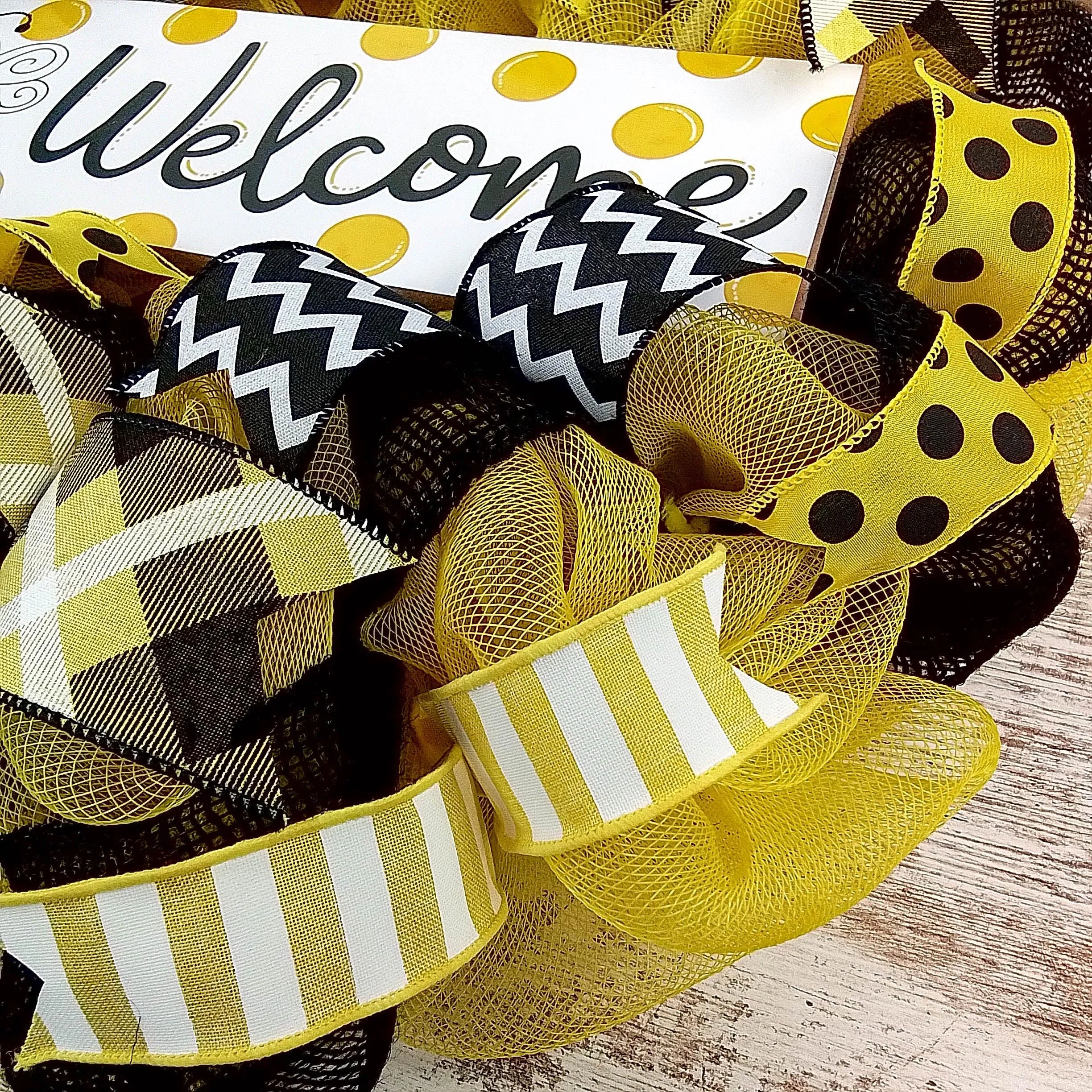 Bee Burlap Door Wreath, Honeybee Decor Yellow Black White