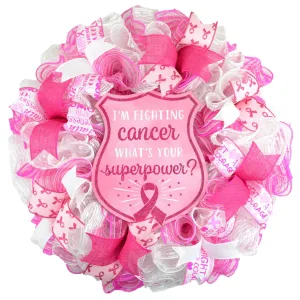 Breast Cancer Awareness Wreath - Pink White Burlap Wreath - Cancer Awareness Survivor Gift