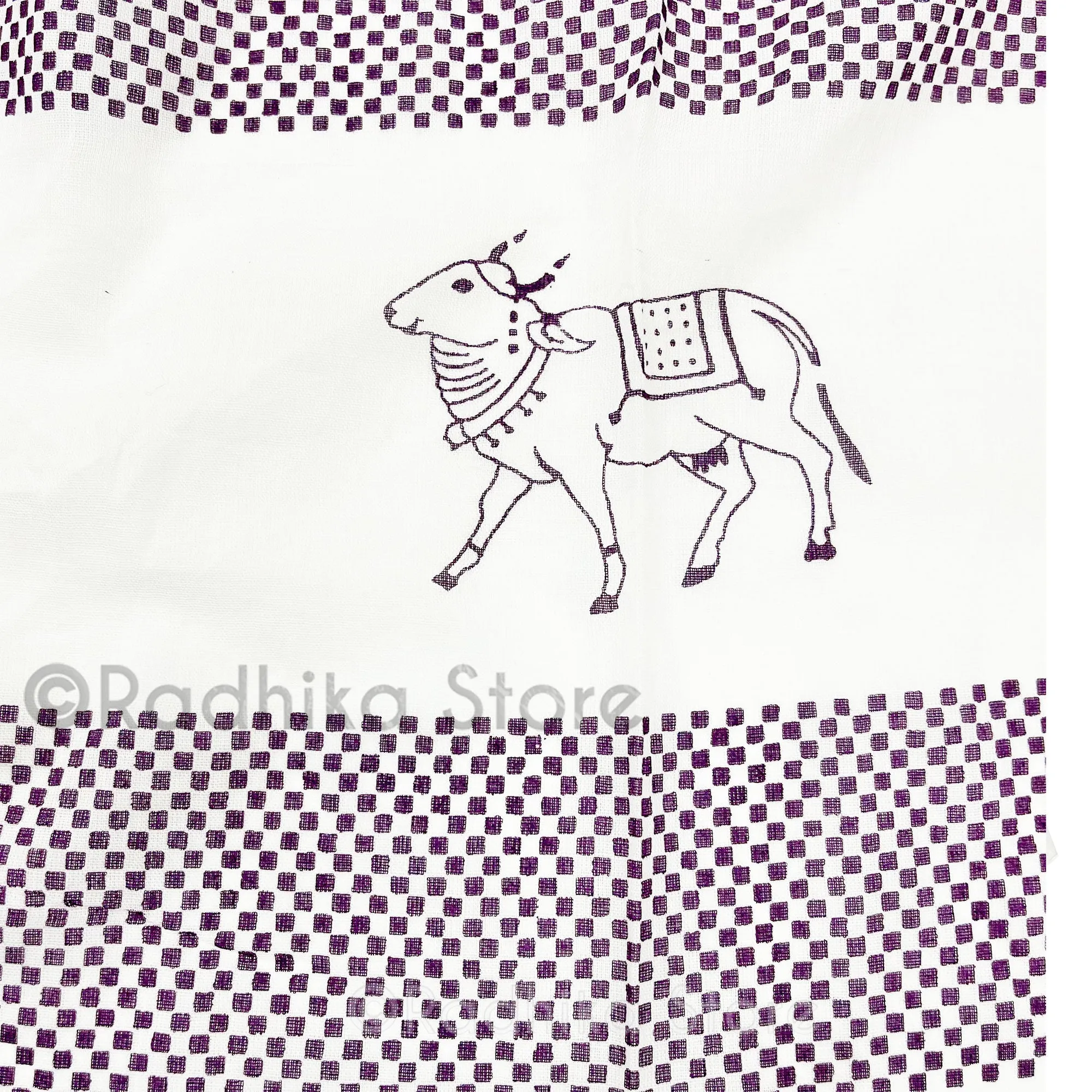 Checkered Pin Dot-Purple -  Maha Mantra Chadar - With Vrindavan Cows