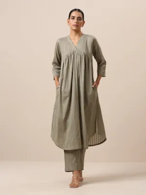 Cotton Olive Green Flared Slit Kurta Pant Set