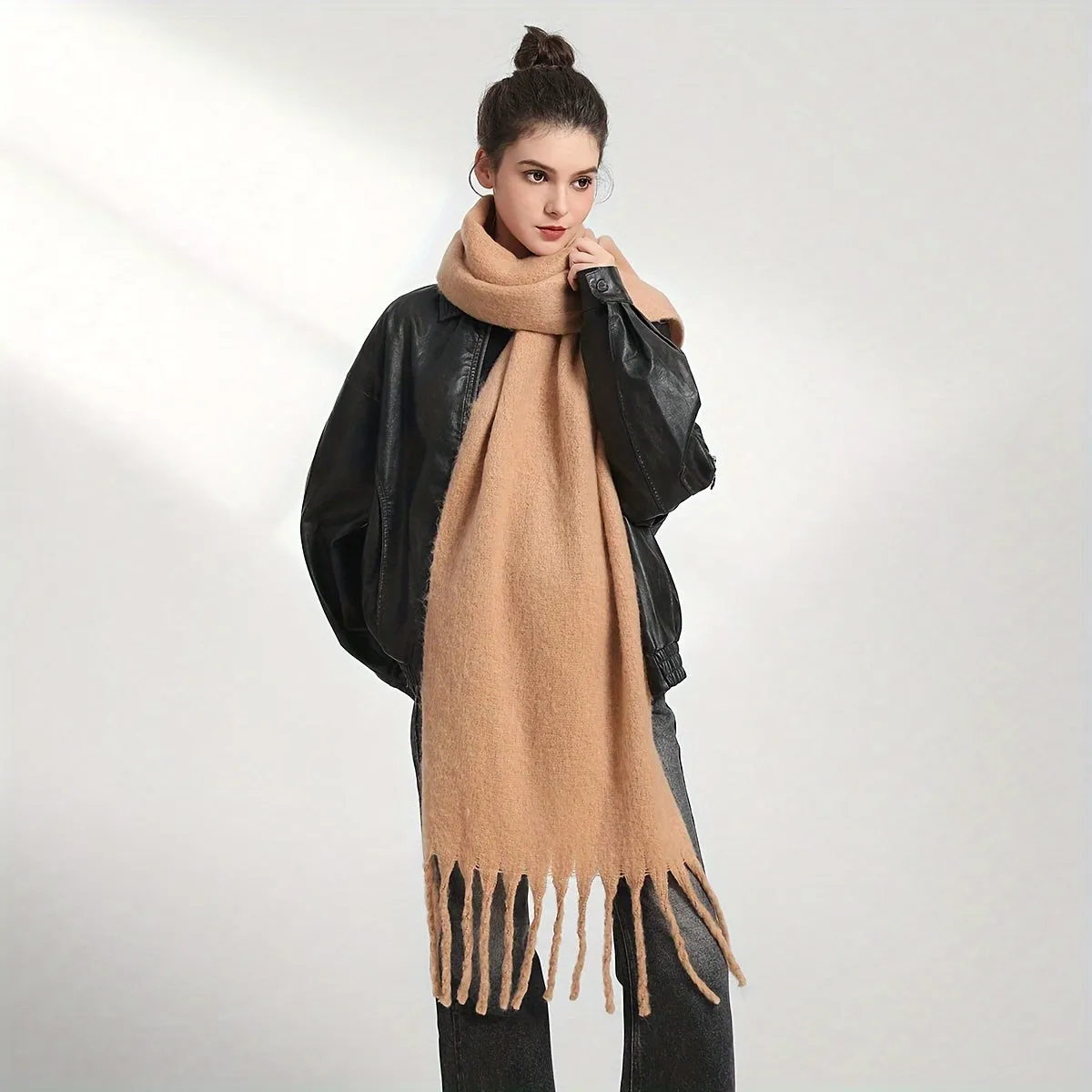 Cozy Fringed Chunky Scarf Stylish  Warm for FallWinter