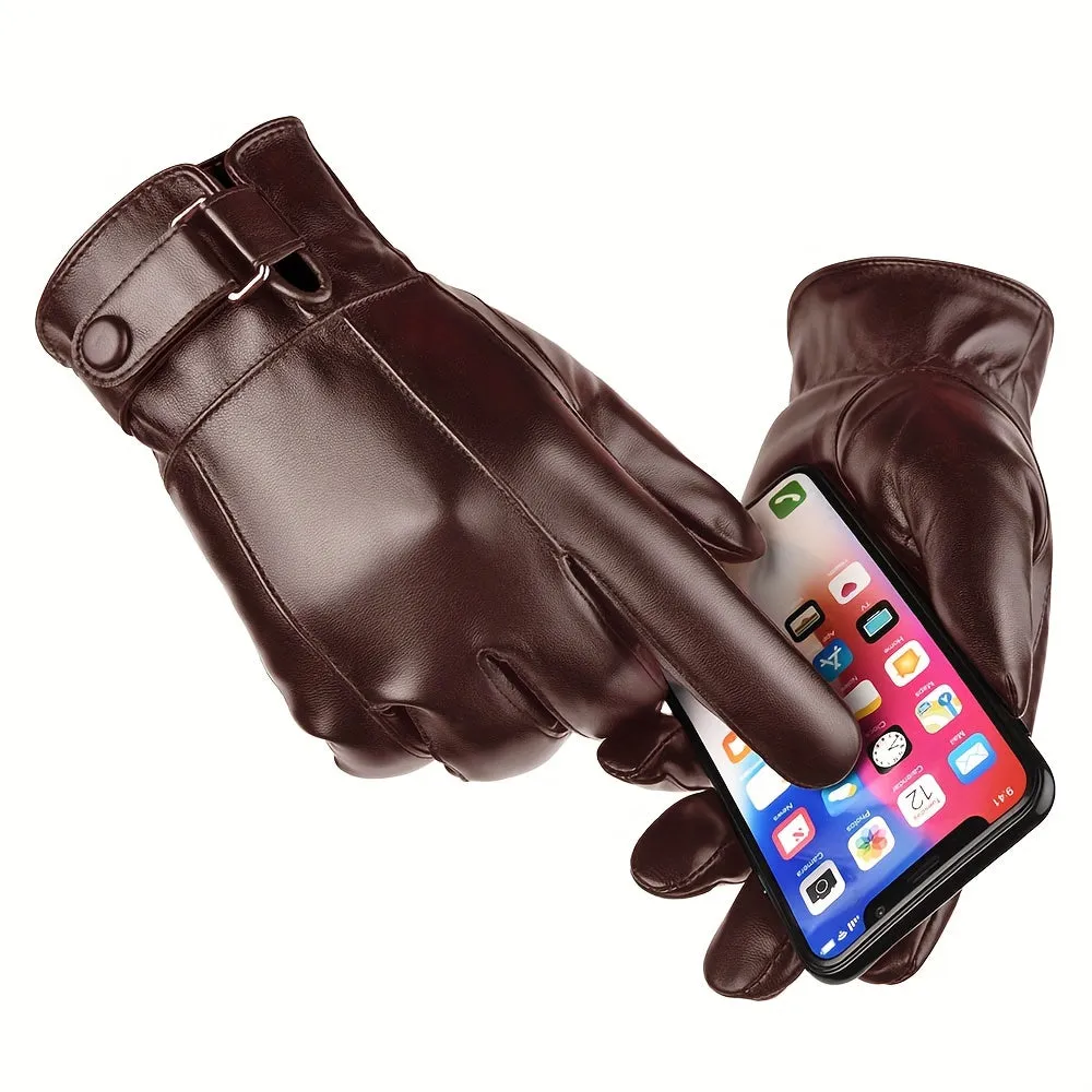 Cozy PU Leather Gloves for Winter Outdoor Sports