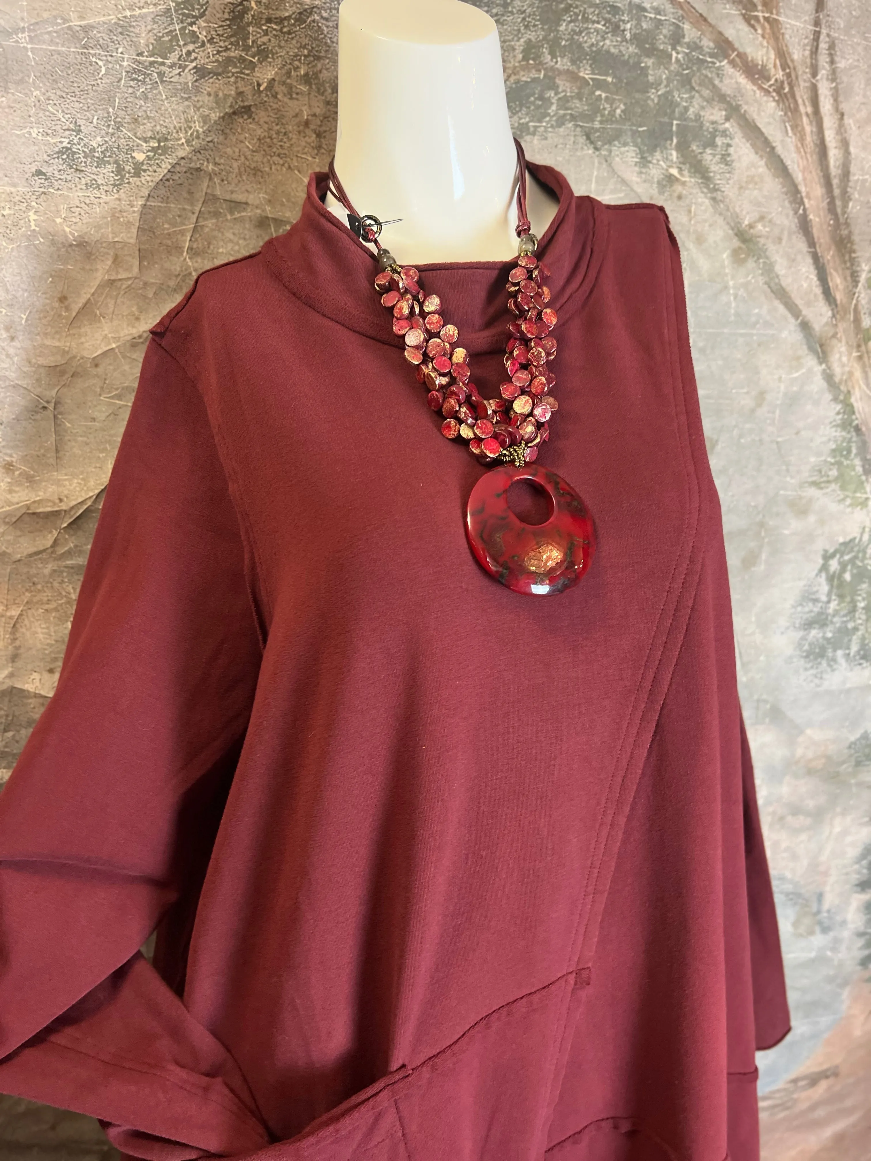 CT1367 Fleece Detail Dress-Wine