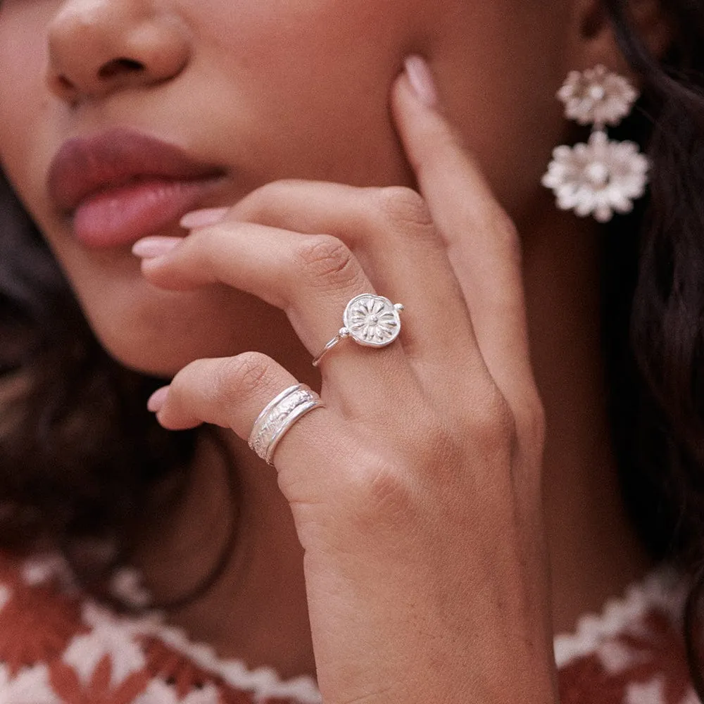 Daisy Flower Ring Sterling Silver