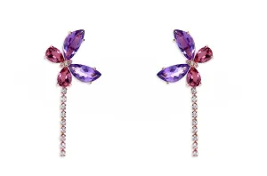 Earrings 18kt Gold Butterflies Amethyst Tourmalines & Diamonds Drop