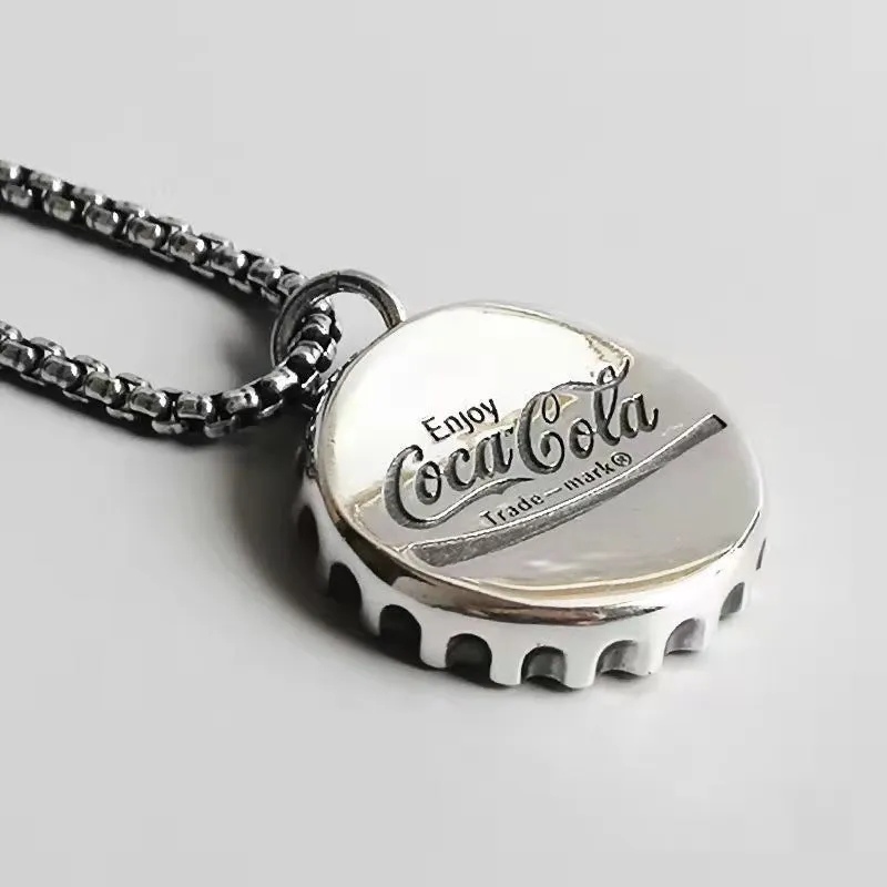 Fashionable men's Coca Cola bottle cap titanium steel necklace