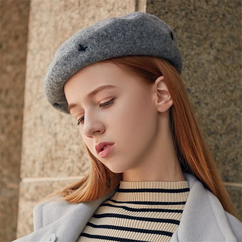 French Beret Hat with Stitch Accents