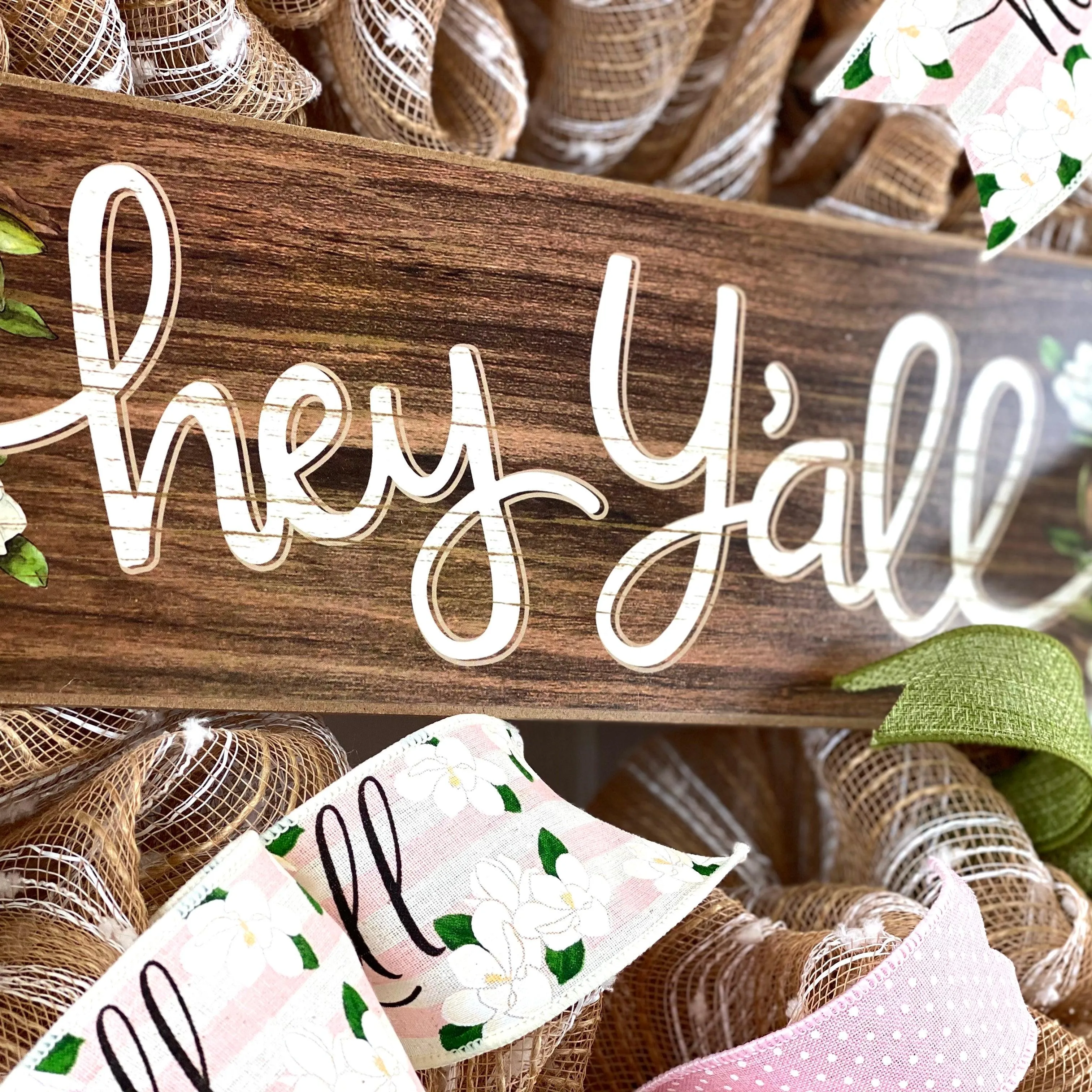 Hey Y'all Everyday Front Door Wreath | Moss Burlap White Year Round Gift