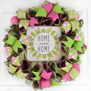 Home Sweet Home Cactus Wreath - Black Green Pink Spring Decor - Mother's Day Gift