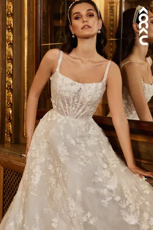 K1946 - Glamorous & Dramatic Square Straps A-line Wedding Dress With Applique