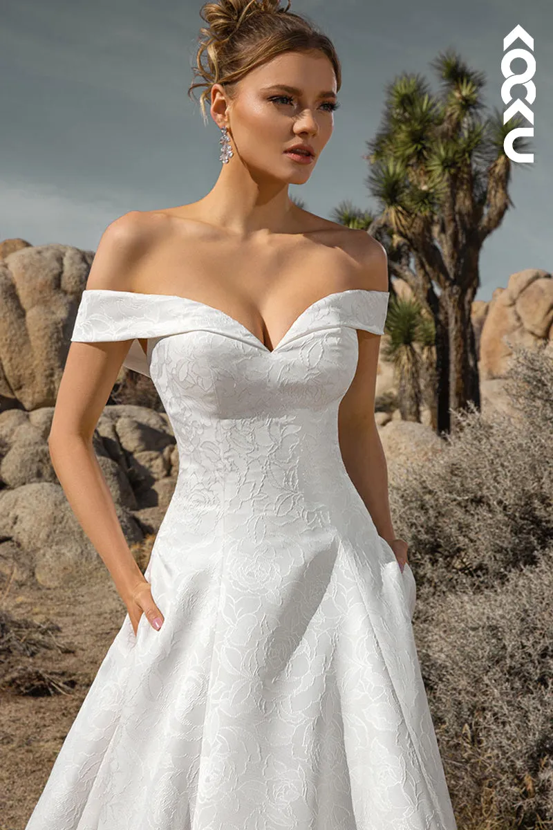 K1964 - Couture & Ornate  Pff-Shoulder Cap Sleeves A-Line Wedding Dress