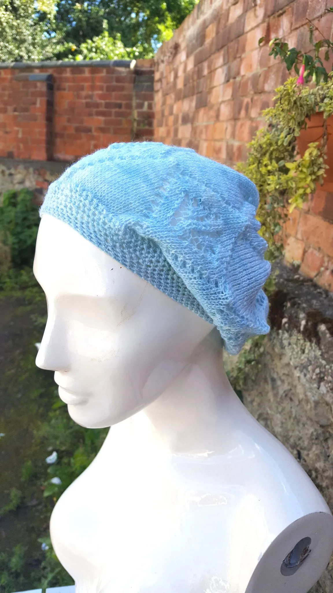 Lace knit beanie, cloche style hat, festival wear.