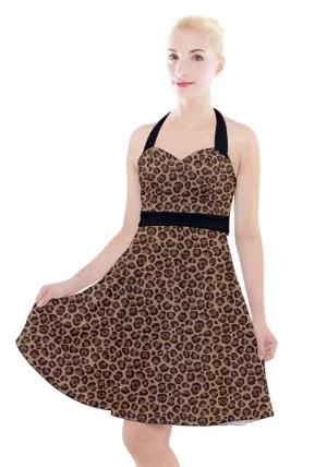 Leopard Halter Party Swing Dress