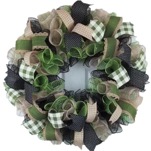 Moss Green Everyday Wreath - Birthday Gift for Her - Burlap Year Round Wreath (Moss/Black)