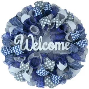 Navy Blue Grey Welcome Wreath - Everyday Mother's Day Gift