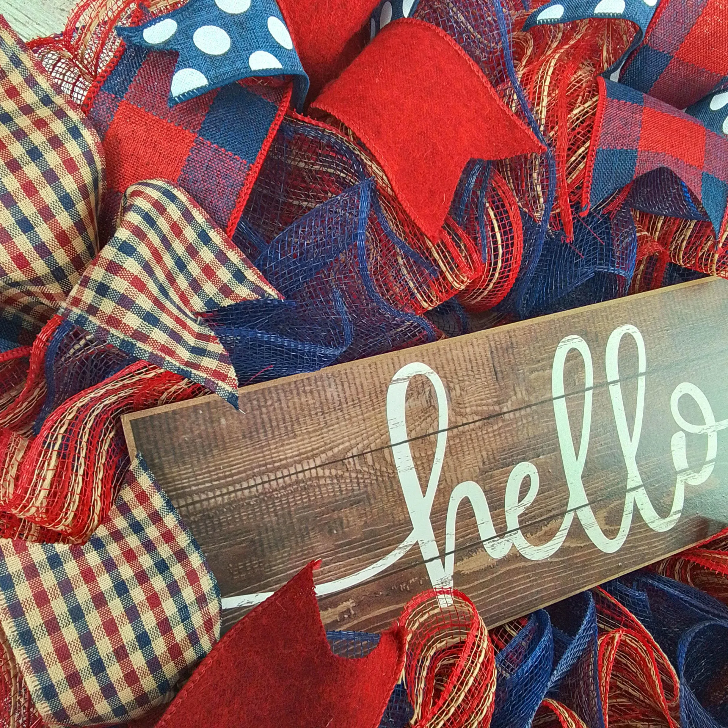 Navy Red Everyday Wreath - Hello Sign - Birthday Gift for Her - Year Round Decor