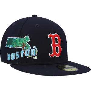 New Era Men's Boston Red Sox Navy Stateview 59Fifty Fitted Hat