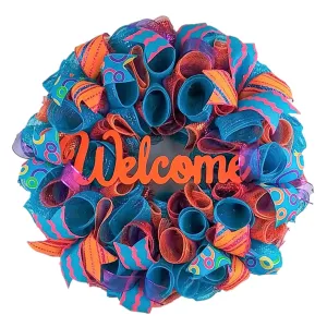 Orange and Turquoise Spring Wreath - Summer Welcome Decor - Everyday Door Decorations - Pink Teal