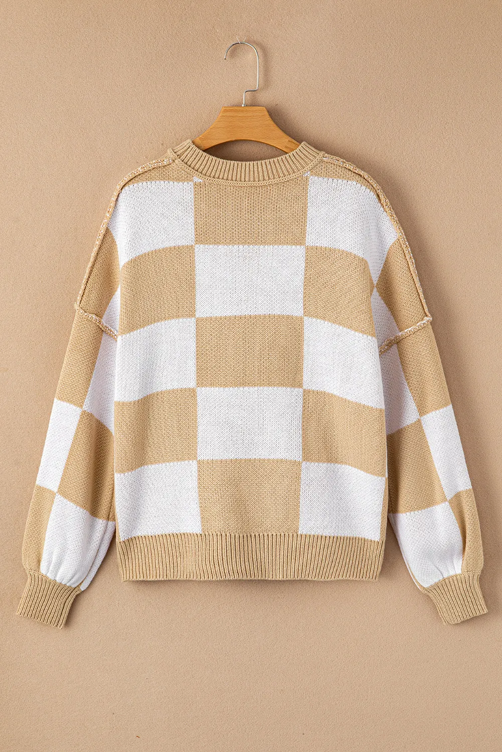 Orange Checkered Bishop Sleeve Sweater