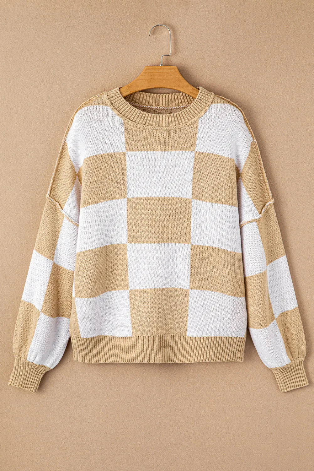 Orange Checkered Bishop Sleeve Sweater