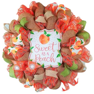 Peach Summer Wreath - Welcome Orange Spring Decor - Front Porch Decorations