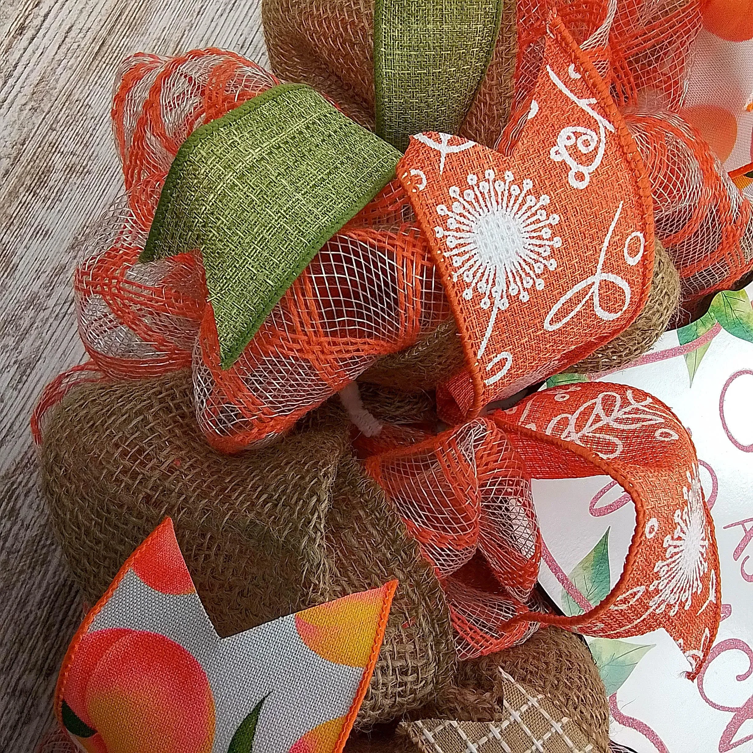 Peach Summer Wreath - Welcome Orange Spring Decor - Front Porch Decorations