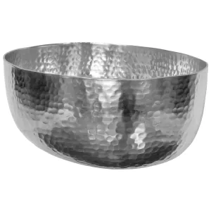 Red Co. Luxurious Hammered Aluminum Oval Bowl, Metal Decorative Bowl, Silver Finish — 11¾" x 9½" x 5"