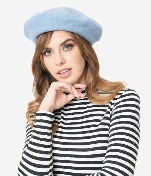 Retro Style Sky Blue Wool Beret