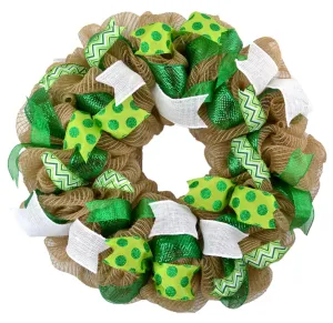 St. Patrick's Day Mesh Door Wreath - Saint Patricks Day Wreath - St Pattys Day Decor - Green Burlap Jute SP3