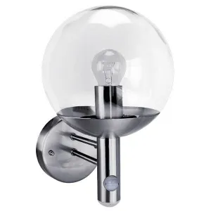 Stainless Steel IP44 PIR Wall Globe with Dusk to Dawn LED