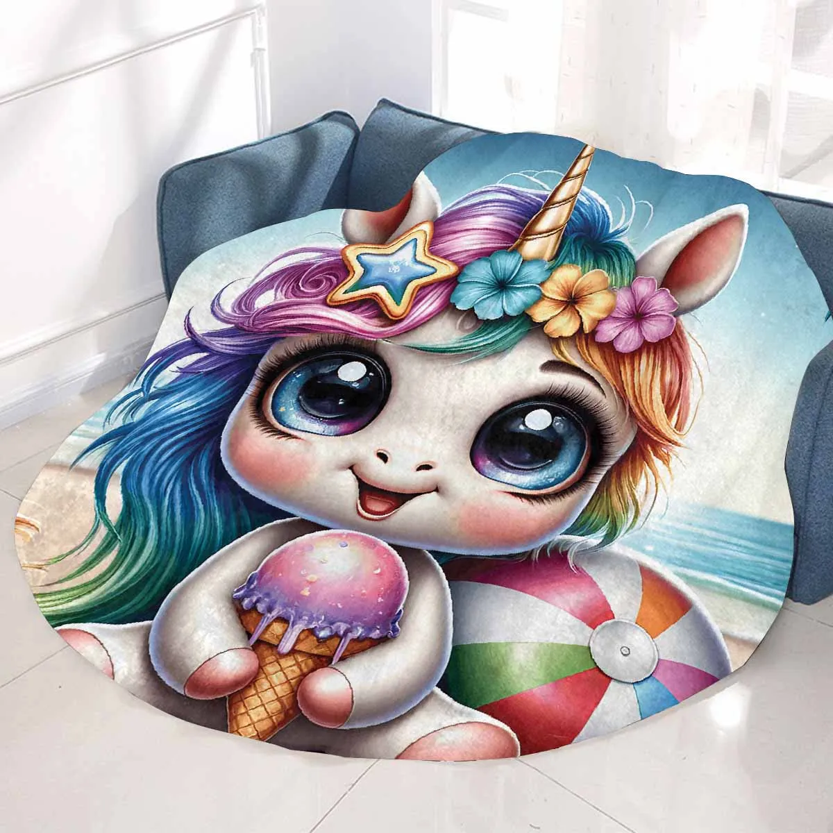 Unicorn_Awd35122  Circular Micro Fleece Blanket 47"